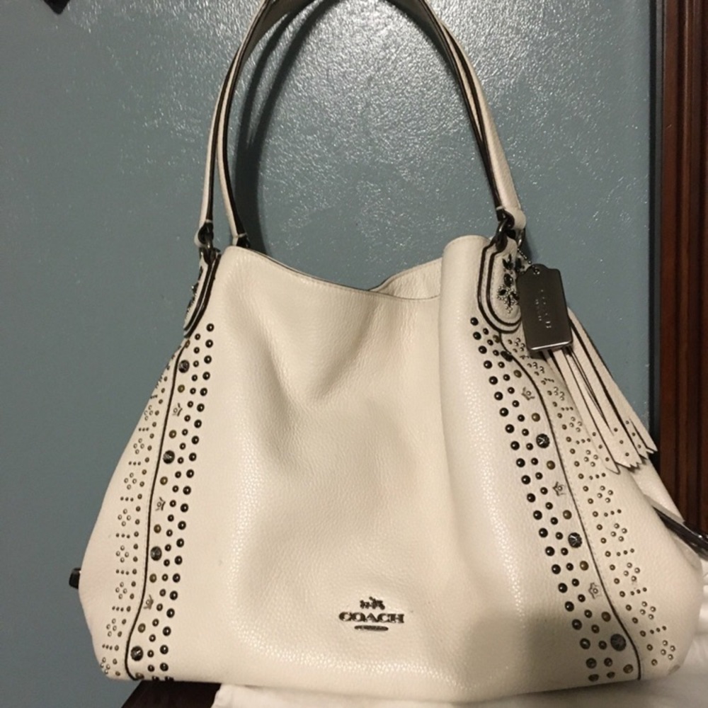 Coach Edie Bandana Rivets Chalk White Tote Bag Purse